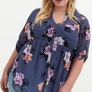 Torrid Blue Chiffon Babydoll Tunic Size 3